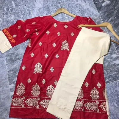 2 Pcs Women's Stitched Arabic Lawn Embroidered Shirt And Trouser thumbnail 2