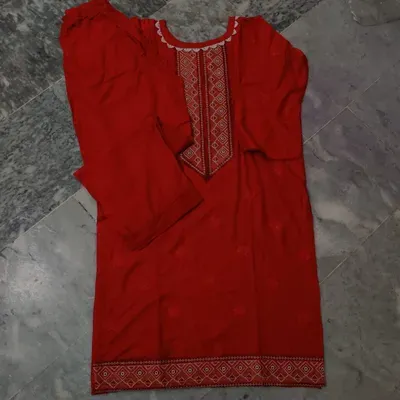 2 Pcs Women's Stitched Arabic Lawn Embroidered Shirt And Trouser thumbnail 2