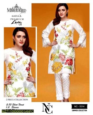 2 Pcs Women's Unstitched Lawn Embroidered Suit