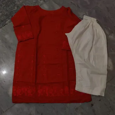 2 Pcs Girl's Arabic Lawn Embroidered Kurta And Pajama thumbnail 2