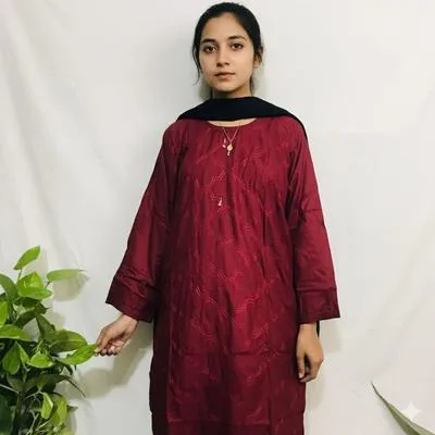 Women's Maroon Embroidered Kurta Set with Chiffon Scarf