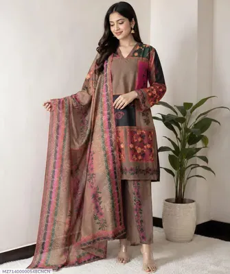Doria Lawn 3Pc Suit Brown Pink 21" Set thumbnail 4
