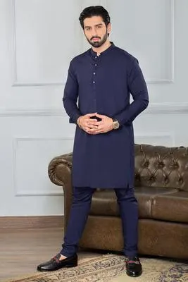 2 Pcs Men’s Stitched Wash And Wear Plain Shalwar Kameez