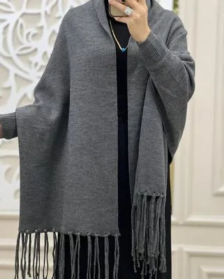 Women's Fleece Plain Poncho Cape Shawl