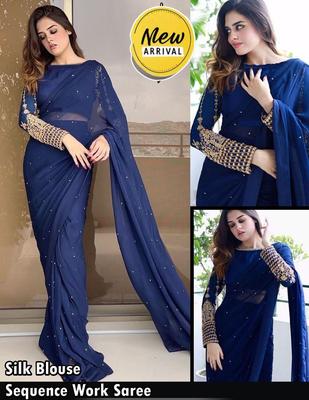 Women’s Silk Sequins Embroidered Stitched Saree