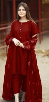 3 Pcs Women's Stitched Fancy Katan Silk Embroidered Gown