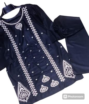 2 Pcs Women's Stitched Linen Embroidered Shirt And Trouser thumbnail 3