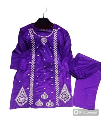 2 Pcs Women's Stitched Linen Embroidered Shirt And Trouser