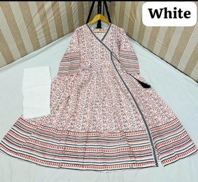 2 Pcs Women's Stitched Linen Printed Maxi And Trouser