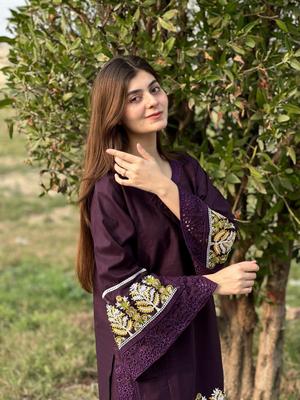 2 Pcs Women's Stitched Lawn Embroidered Shirt And Trouser
