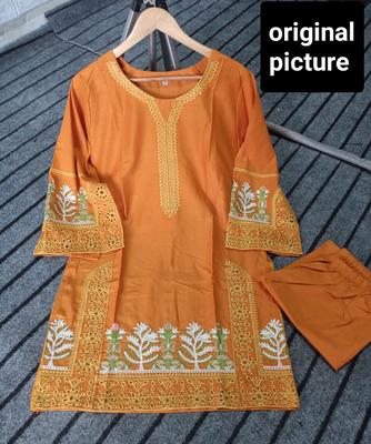 2 Pcs Women's Stitched Lawn Embroidered Shirt And Trouser