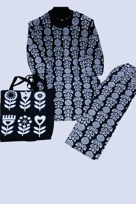 2 Pcs Women's Stitched Linen Printed Shirt And Trouser thumbnail 2