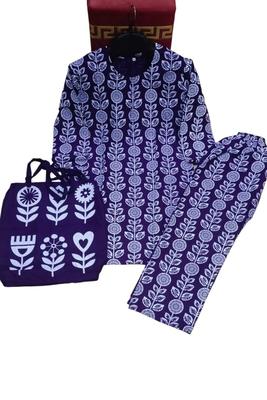 2 Pcs Women's Stitched Linen Printed Shirt And Trouser thumbnail 2