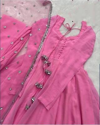 3 Pcs Women's Stitched Chiffon Plain Maxi Suit