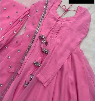 3 Pcs Women's Stitched Chiffon Plain Maxi Suit thumbnail 3