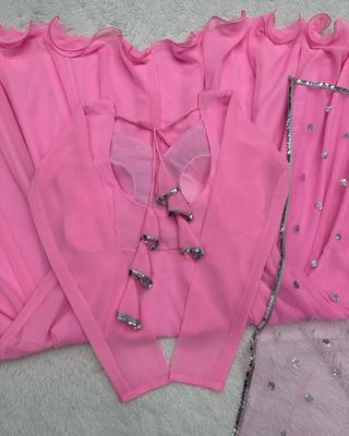 3 Pcs Women's Stitched Chiffon Plain Maxi Suit thumbnail 5