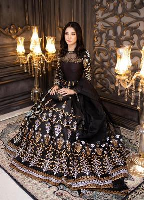 3 Pcs Women's Stitched Fancy Katan Silk Printed Maxi