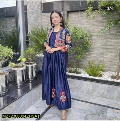 3 Pcs Women's Stitched Fancy Katan Silk Embroidered Maxi