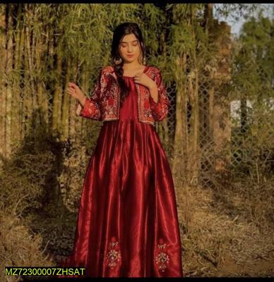 3 Pcs Women's Stitched Fancy Katan Silk Embroidered Maxi