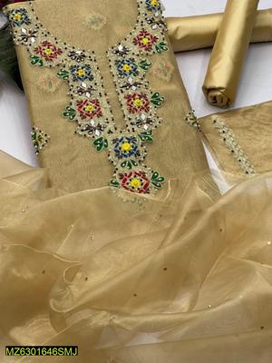 3 Pcs Women's Unstitched Fancy Tissue Suit