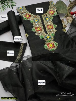 3 Pcs Women's Unstitched Fancy Tissue Suit