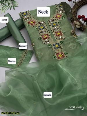 3 Pcs Women's Unstitched Fancy Tissue Suit