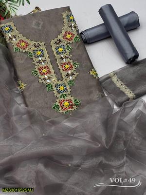 3 Pcs Women's Unstitched Fancy Tissue Suit