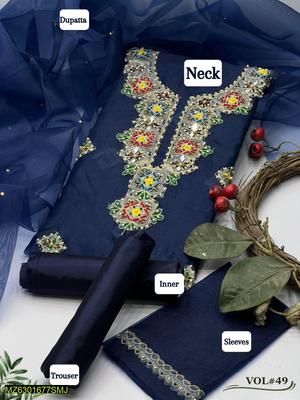 3 Pcs Women's Unstitched Tissue Embroidered Suit