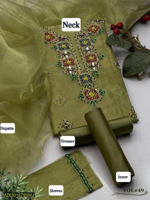 3 Pcs Women's Unstitched Tissue Embroidered Suit