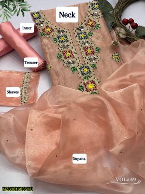 3 Pcs Women's Unstitched Tissue Embroidered Suit