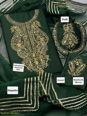 3 Pcs Women's Unstitched Cotton Embroidered Suit