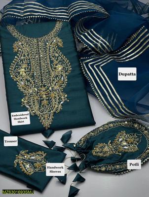 3 Pcs Women's Unstitched Cotton Embroidered Suit