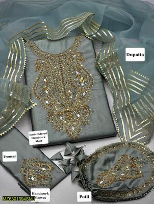 3 Pcs Women's Unstitched Cotton Embroidered Suit