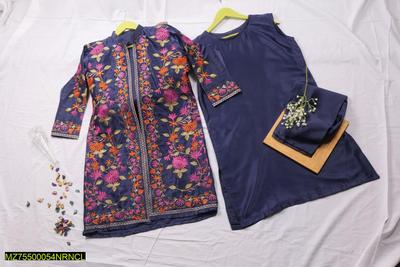 3 Pcs Women's Stitched Shamoz Silk Embroidered Gown