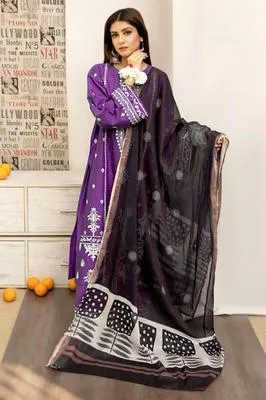 Purple Embroidered 3-Piece Lawn Suit for Women thumbnail 3