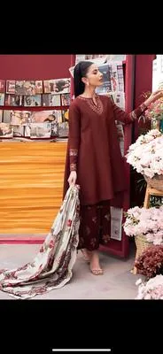 Maroon Embroidered 3 Pcs Women's Lawn Suit thumbnail 2