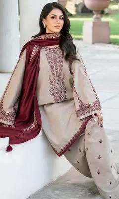 3 Pcs Women's Unstitched Embroidered Suit thumbnail 2