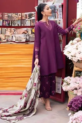 Purple Embroidered 3 Pcs Women's Lawn Suit thumbnail 2