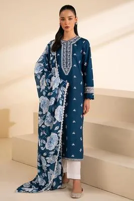 Blue Embroidered Women's 3 Pcs Lawn Suit Set