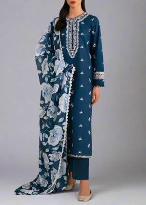 Blue Embroidered Women's 3 Pcs Lawn Suit Set thumbnail 2