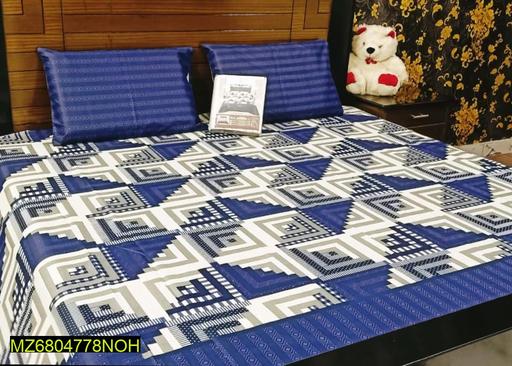 3 Pcs Cotton Printed Double Bedsheet