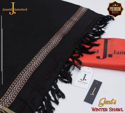 Elegant Black Embroidered Wool Shawl - 1 Pc