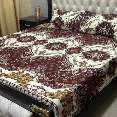 3 Pcs Crystal Cotton Printed Double Bedsheet
