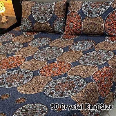3 Pcs Crystal Cotton Printed Double Bedsheet