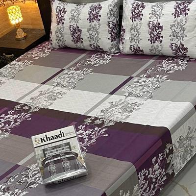 3 Pcs Cotton Salonica Printed Double Bedsheet