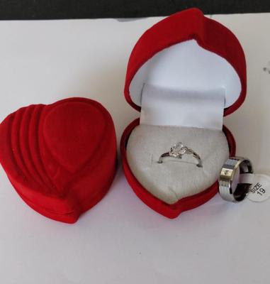 Couple's Charm Ring Set - 2 Pcs Unisex Stainless Steel in Silver