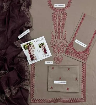Women's 3-Piece Embroidered Lawn Suit Beige thumbnail 3