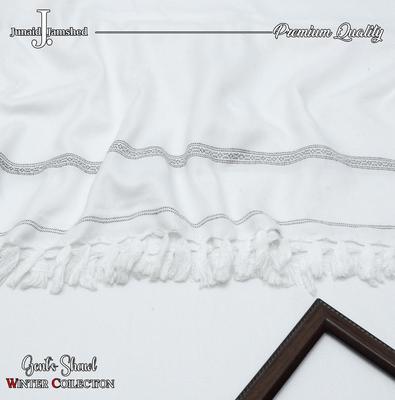 Luxury White Embroidered Wool Shawl - 1 Pc
