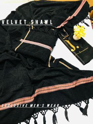 Luxurious Black Velvet Shawl - Plain Design, Perfect for All Occasions