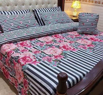 7 Pcs Cotton Printed Double Bed Comforter Set